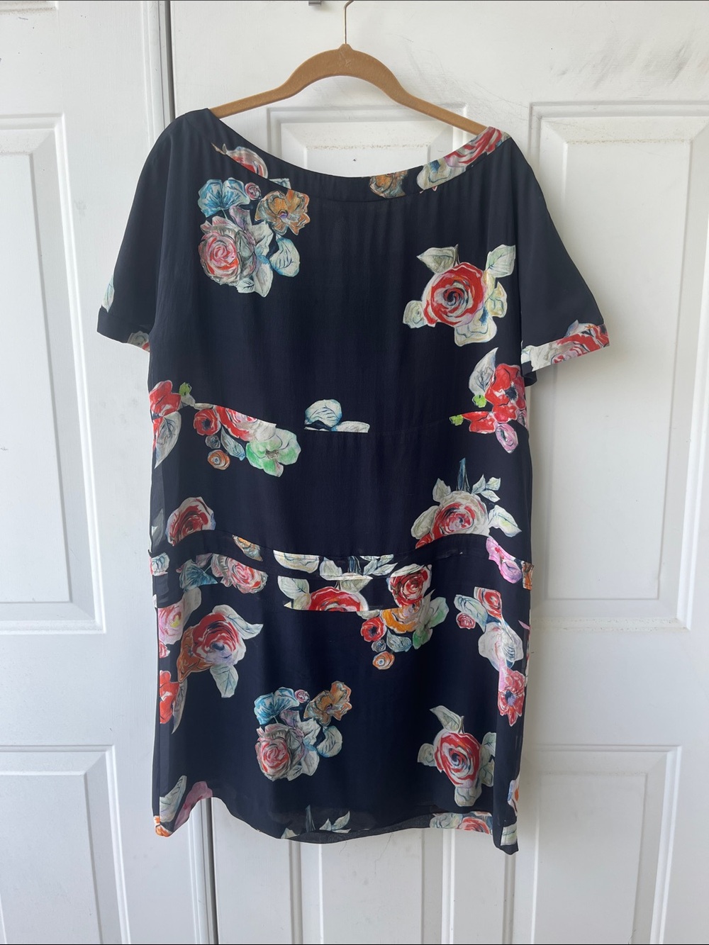 Navy  Floral Shift Dress with Multicolor Roses